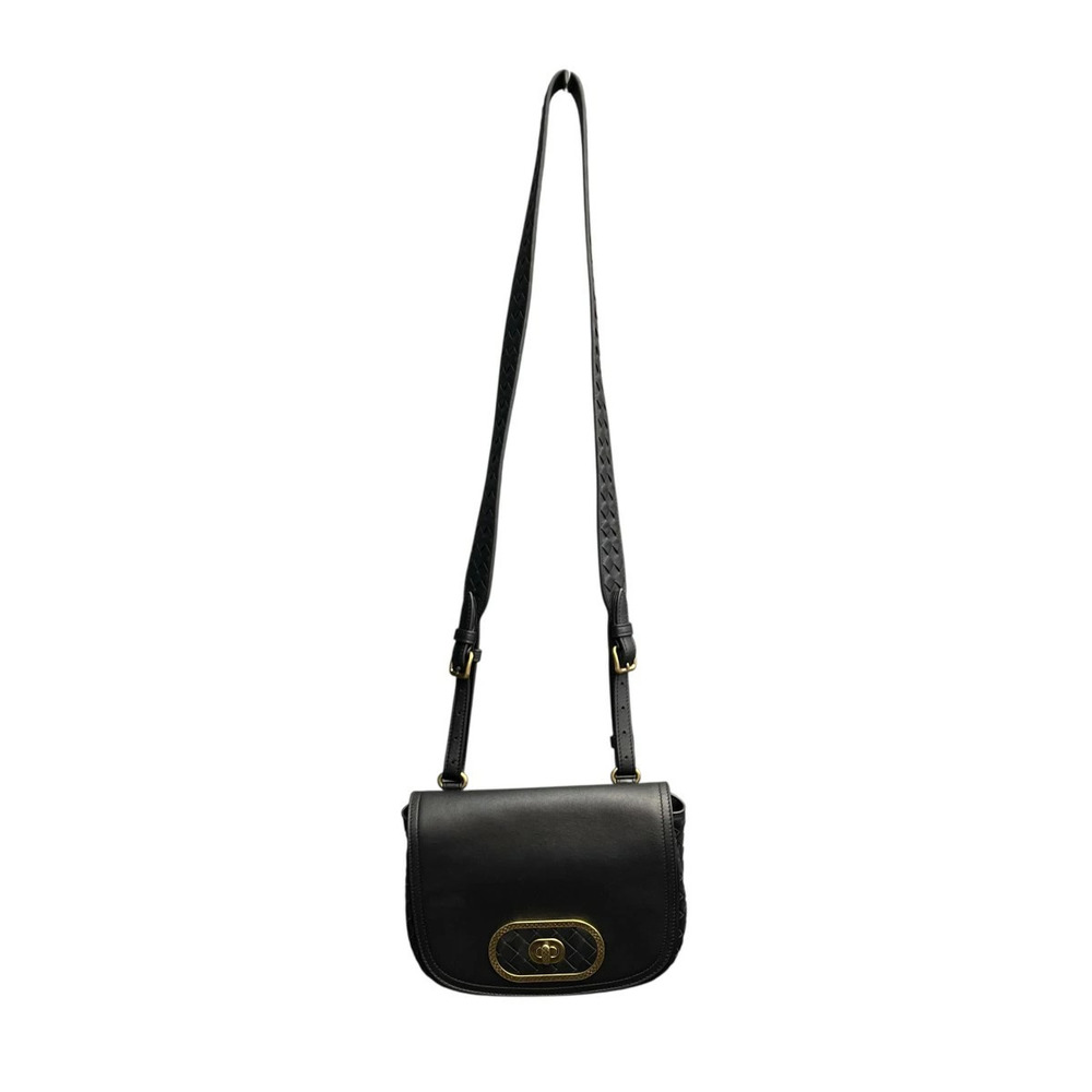 Bottega Veneta Vintage Oval Clasp Leather Crossbody Bag Black